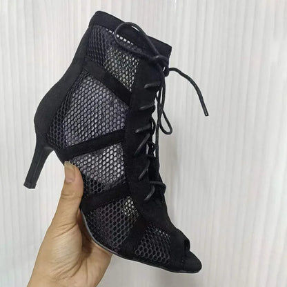 Black Lace-Up Cross-Strap Sandals