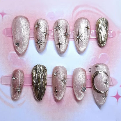 3D Flower Almond Press-On Nails
