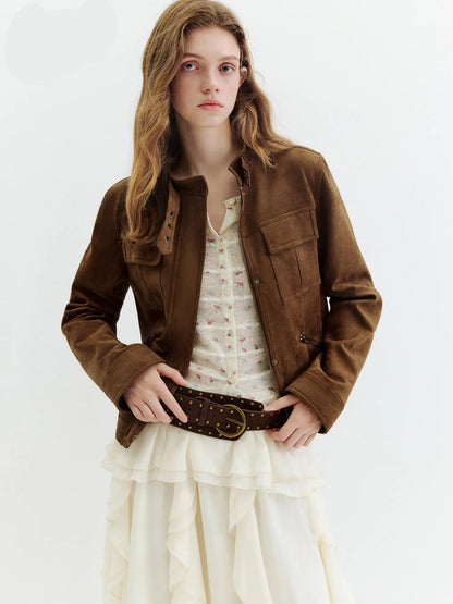 Faux Suede Utility Jacket