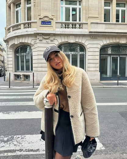 Toggle-Front Faux Fur Jacket