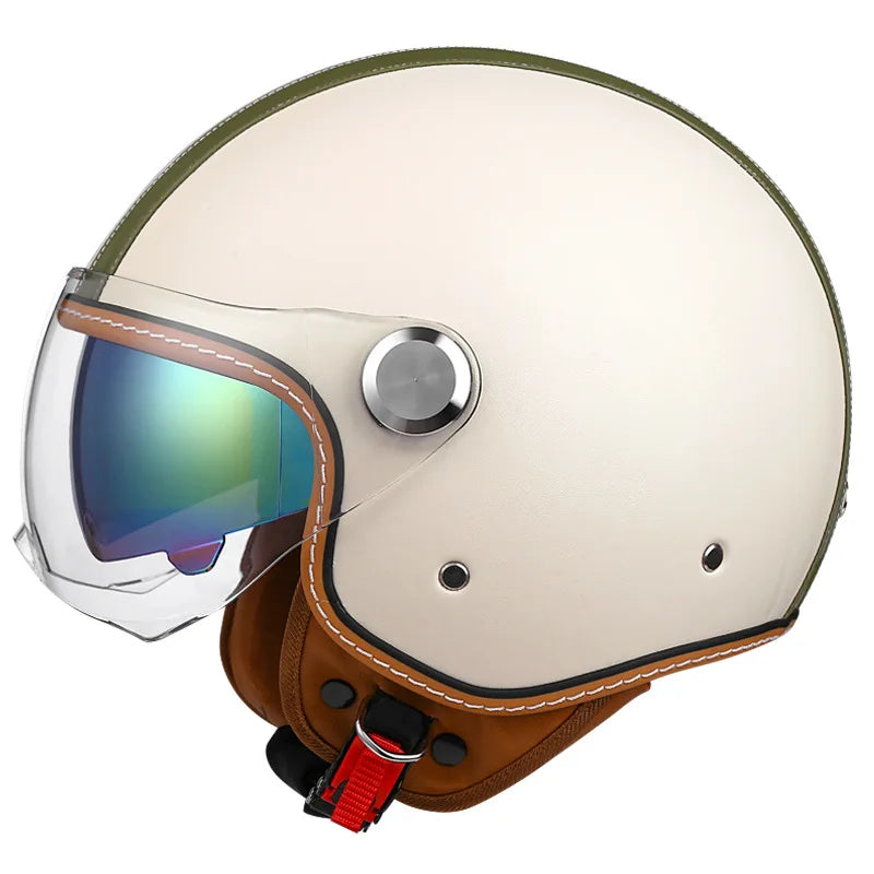 Brown Leather-Look 3/4 Jet Helmet