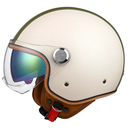 Brown Leather-Look 3/4 Jet Helmet