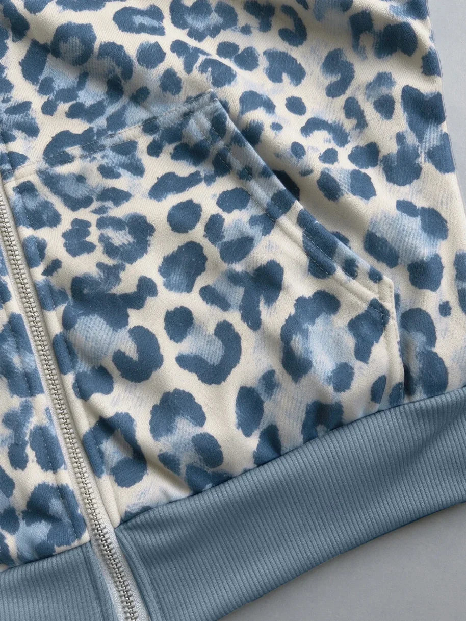 Blue Leopard Zip Hoodie