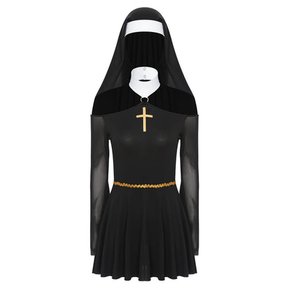 Gothic Nun Costume Dress with Headscarf