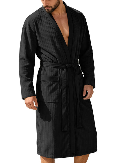 Long Patterned Belted Bathrobe