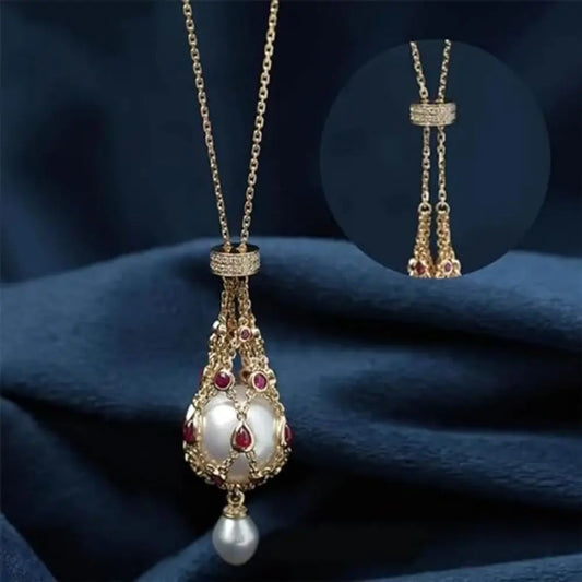Metal Pearl Gemstone Necklace