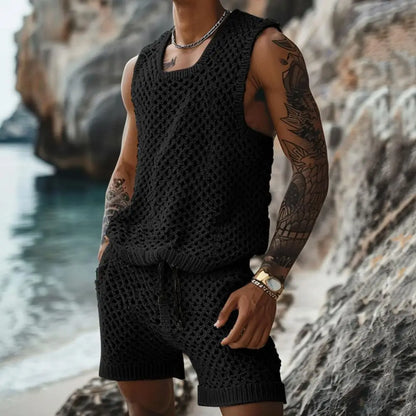 Sleeveless Knit Vest Shorts Set