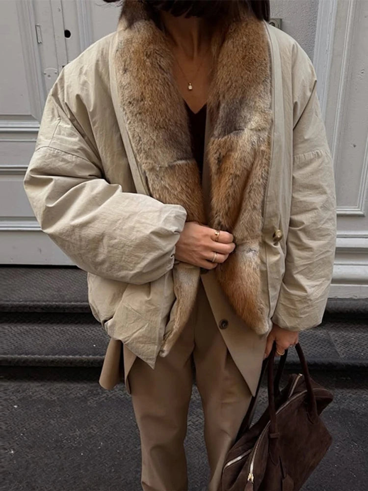 Printed Fur Collar Padded Jacket
