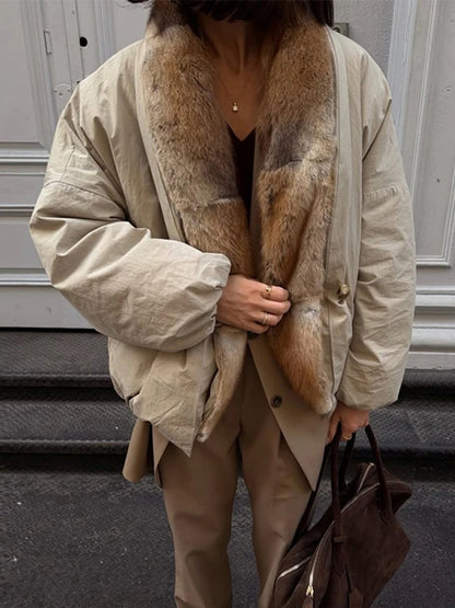 Printed Fur Collar Padded Jacket