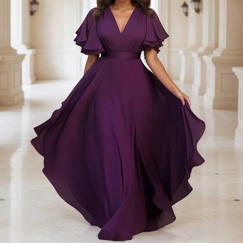 Flutter Sleeve Evening Dress