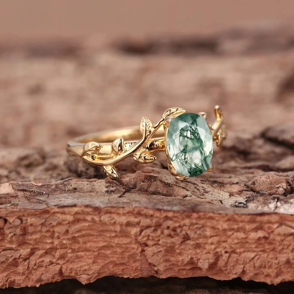 Oval Moss Agate Ring