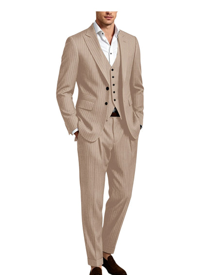 Pinstripe Notched Lapel Slim Suit