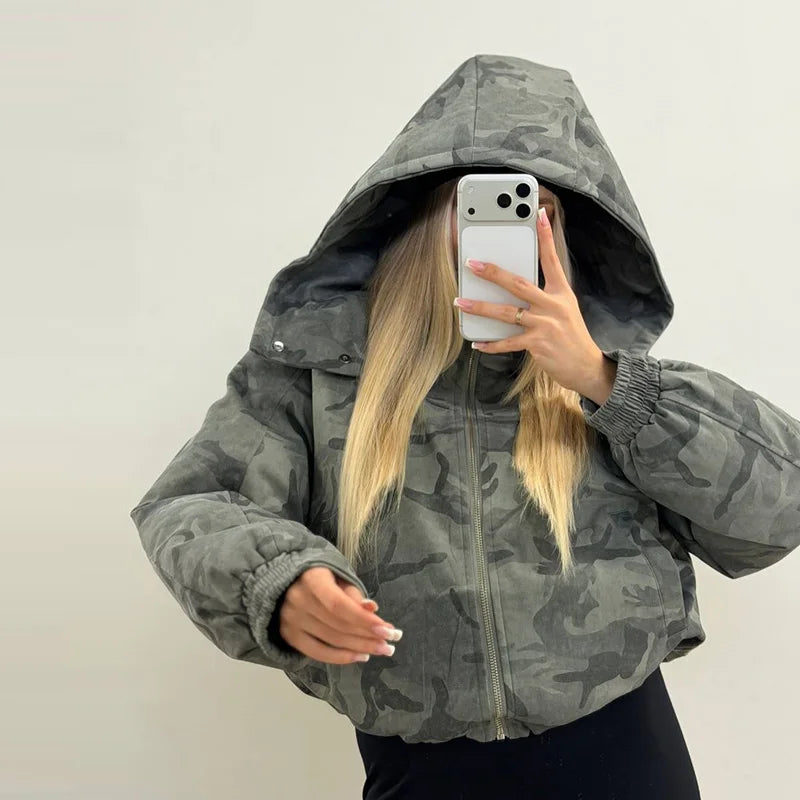 Camouflage Print Hooded Zip Jacket