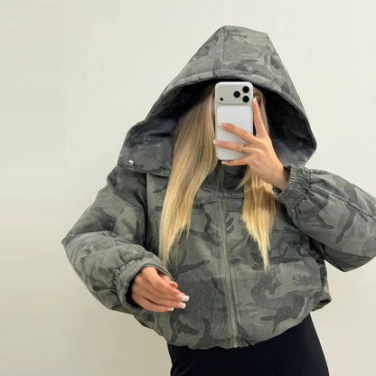 Camouflage Print Hooded Zip Jacket