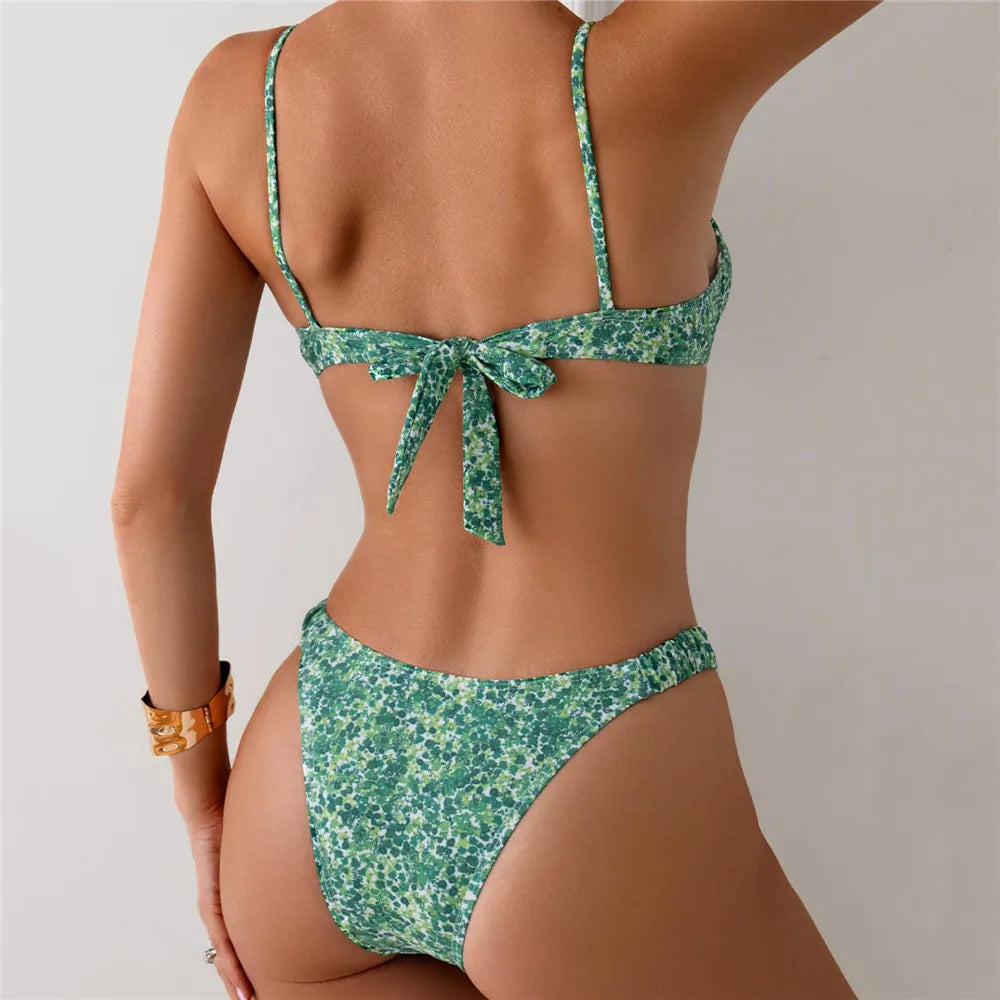Lace-Up Floral Bikini