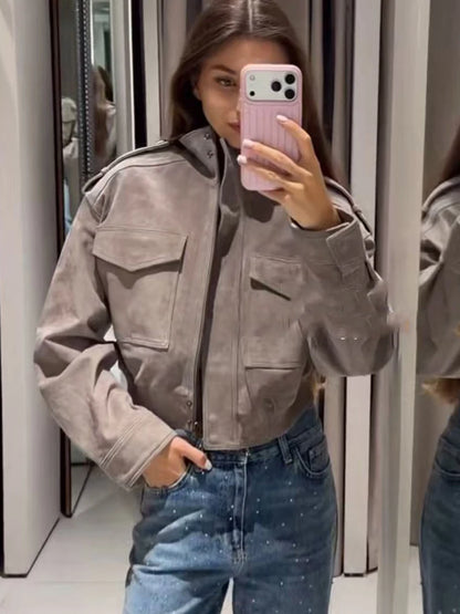 Flap Pocket Faux Suede Jacket