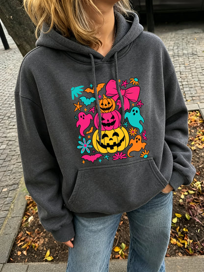 Pumpkin Bow Print Fleece Hoodie