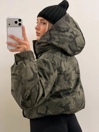 Camouflage Print Hooded Zip Jacket