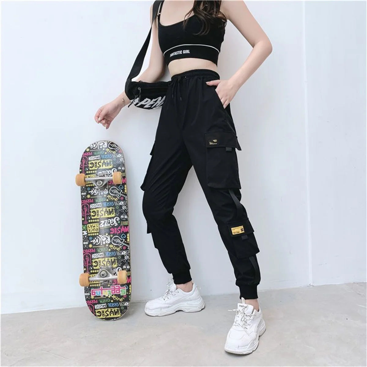 Black Hip-Hop Cargo Joggers