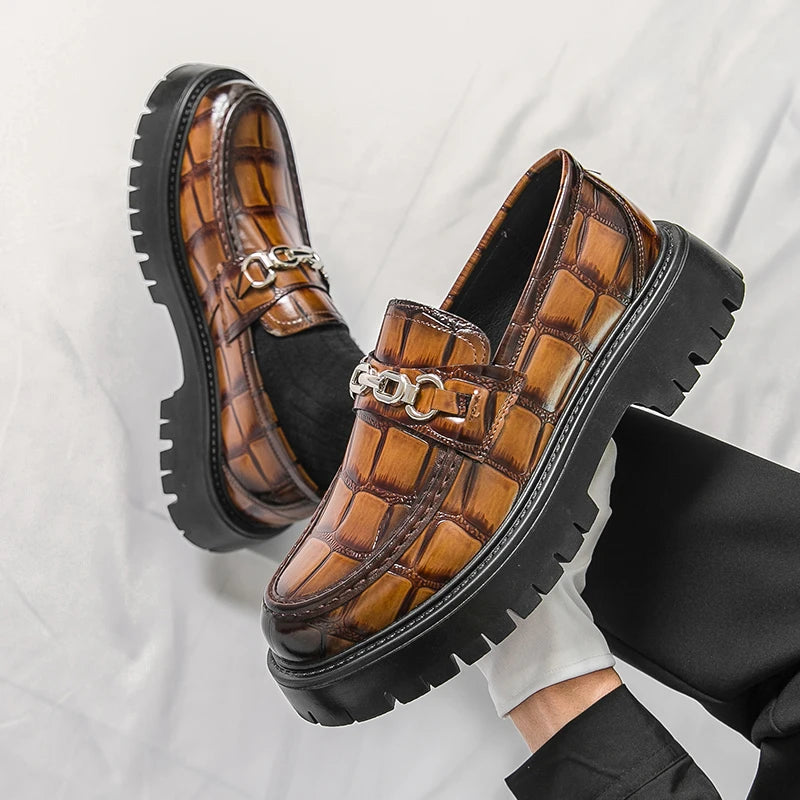 Glossy Metal Thick-Sole Loafers