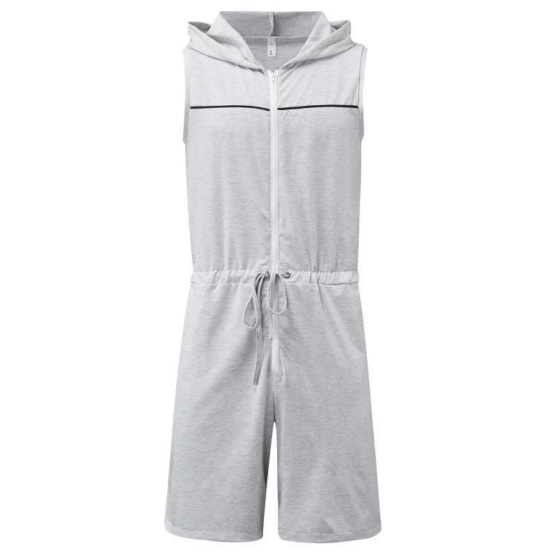 Sleeveless Hooded Zipper Bodysuit Jumpsuit