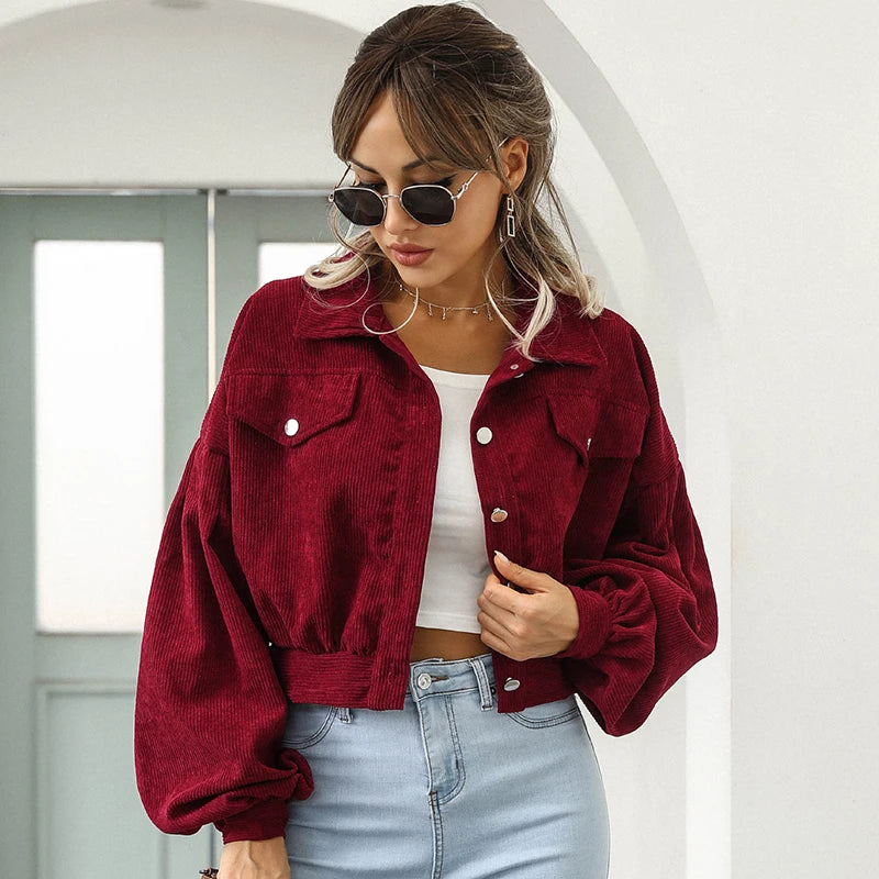 Lantern Sleeve Corduroy Jacket