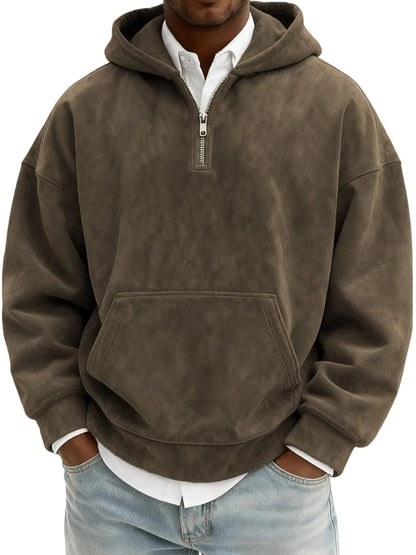 Suede Half-Zip Hoodie