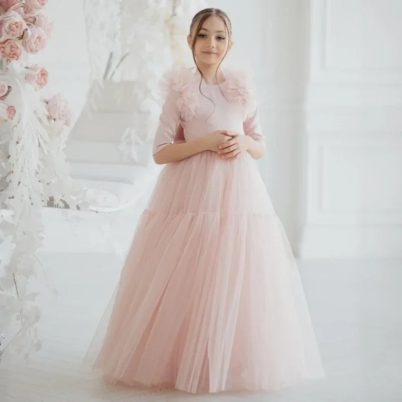 Princess Pink Flower Girl Dress