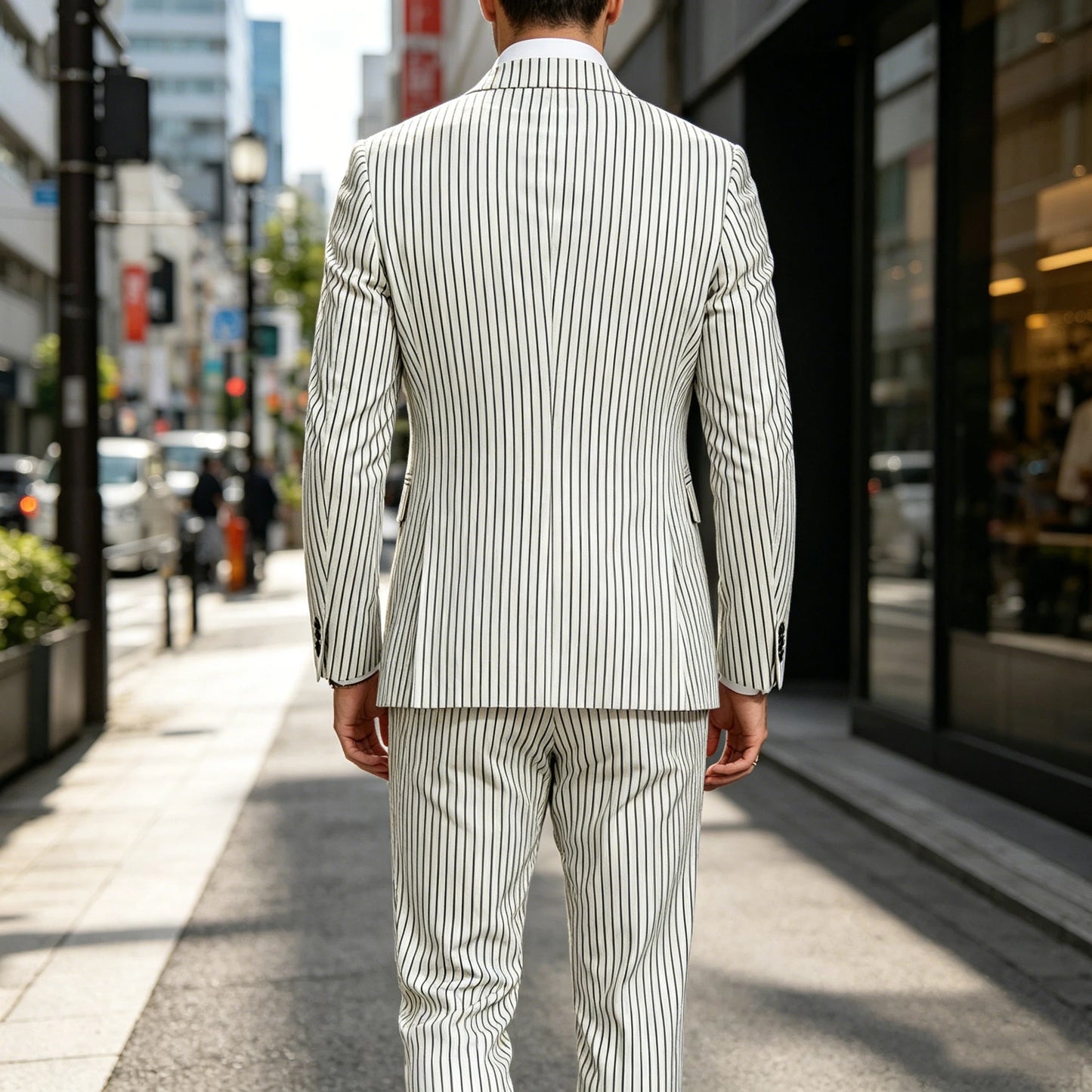 Pinstripe Notched Lapel Slim Suit