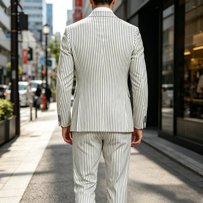 Pinstripe Notched Lapel Slim Suit