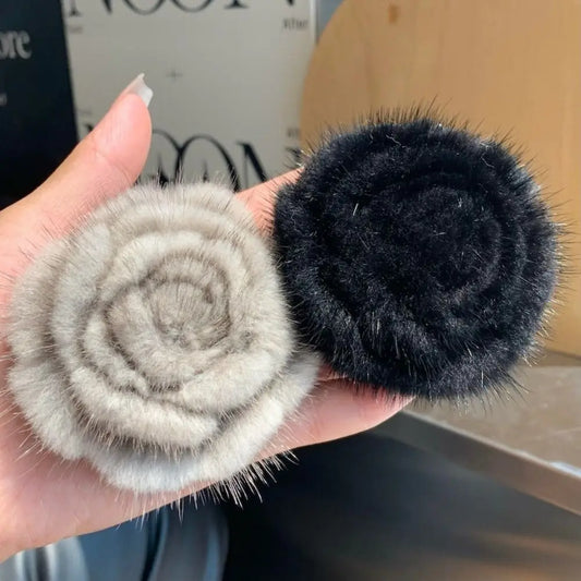 Real Mink Fur Flower Brooch