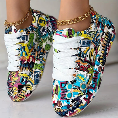 Women's Graffiti Print Low-Top Platform Sneakers