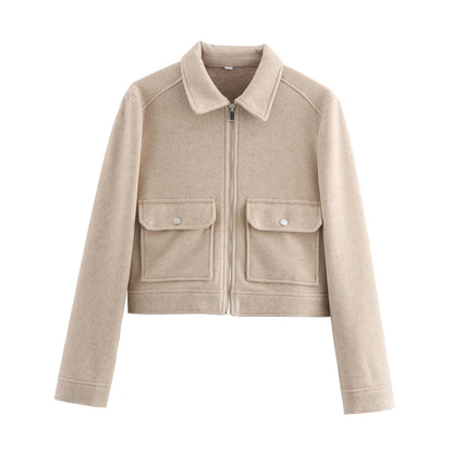 Turn-Down Collar Zip Jacket