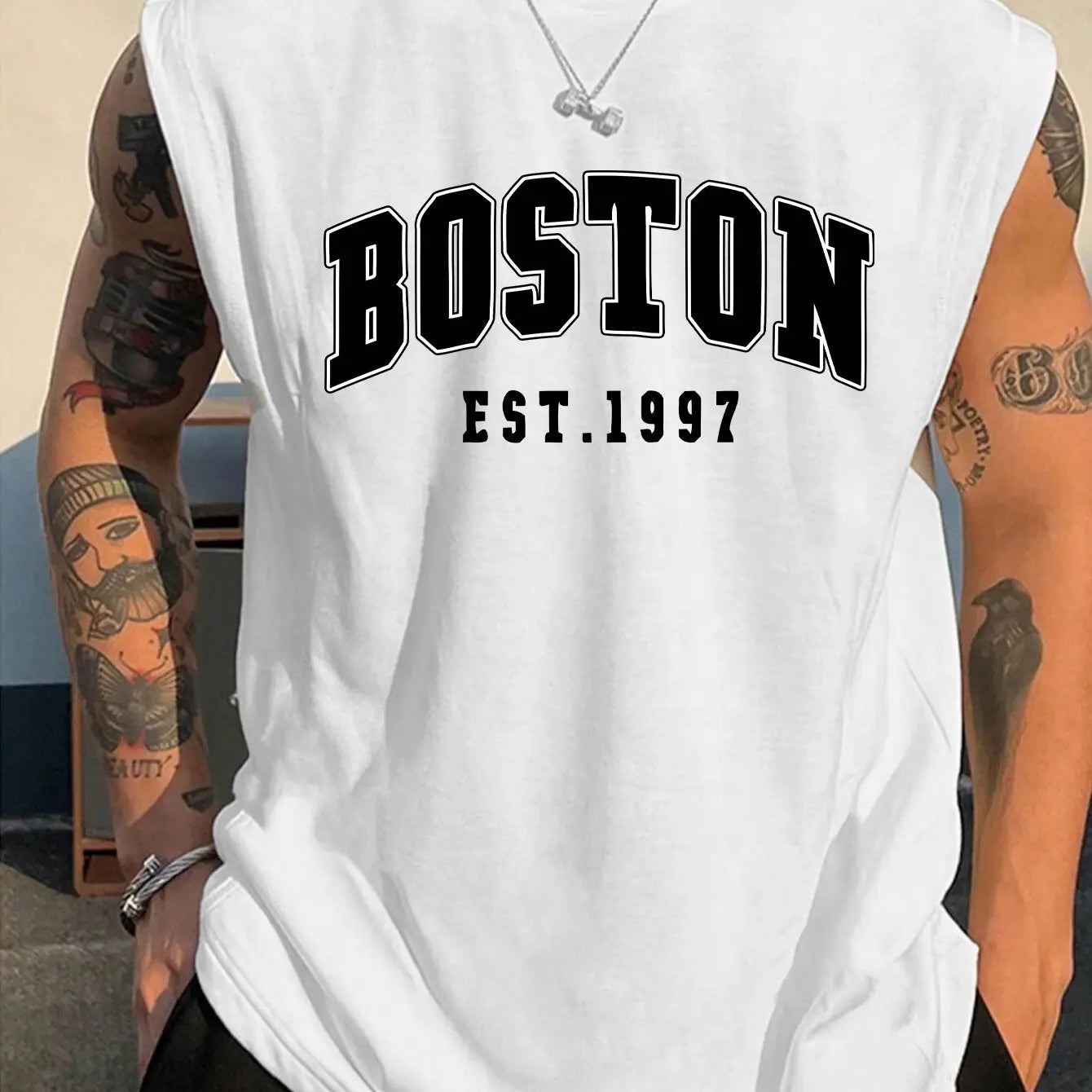 Cotton Boston Print Sleeveless Vest