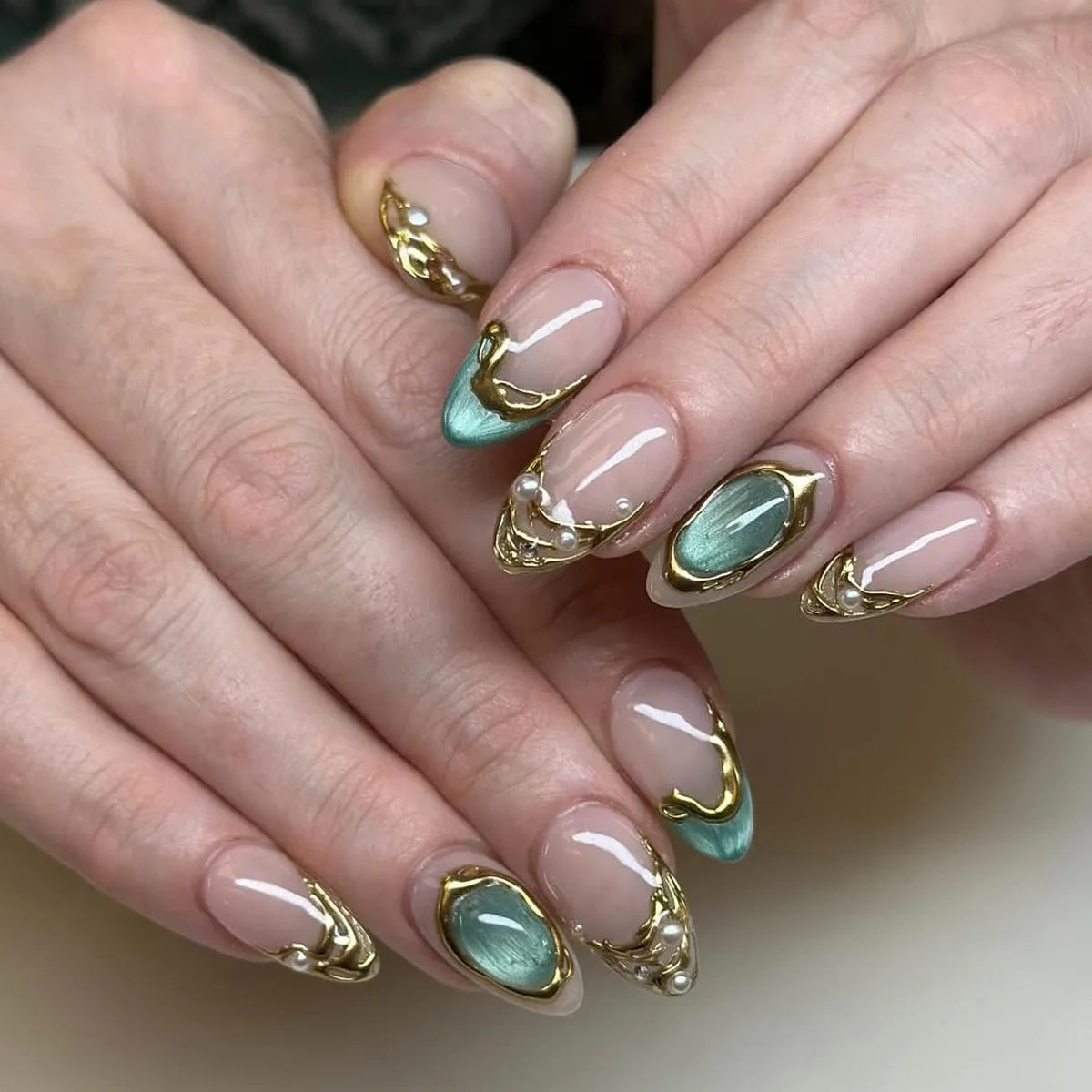 3D Flower Almond Press-On Nails