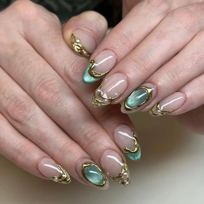 3D Flower Almond Press-On Nails