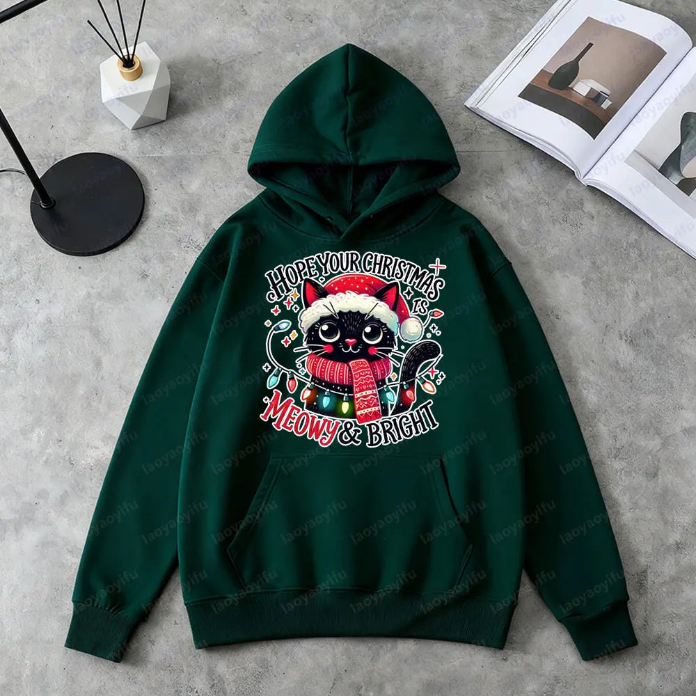 Christmas Cat Print Hoodie