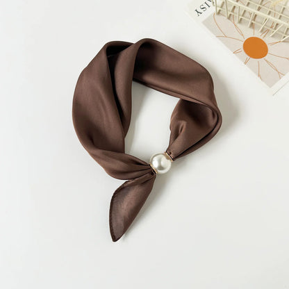 Print Scarf Silk Pearl Buckle