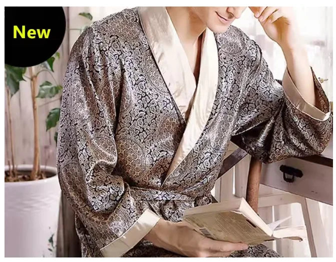 Plus-Size Striped Kimono Bathrobe