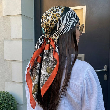 90cm Leopard Print Silk Scarf