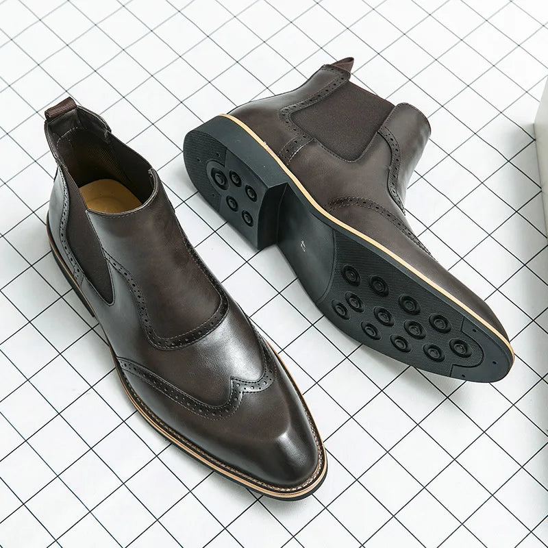 Brogue Leather Chelsea Boots
