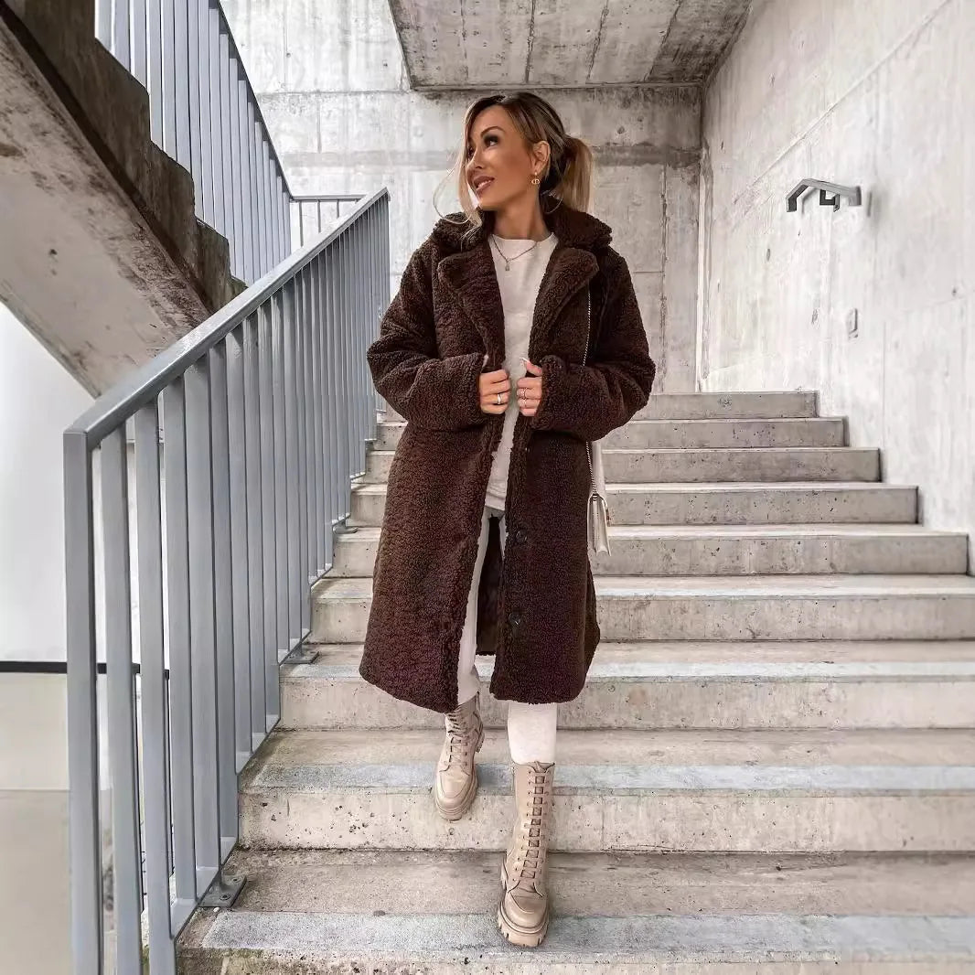 Furry Lapel Long Coat