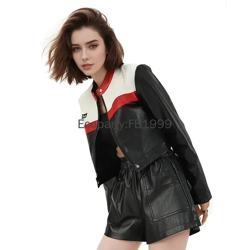 Short PU Leather Biker Jacket