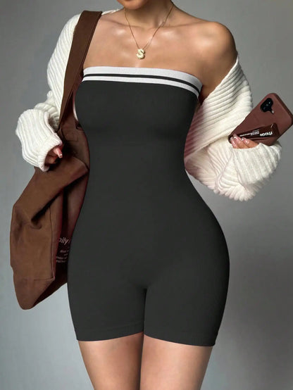 Striped High-Waist Romper
