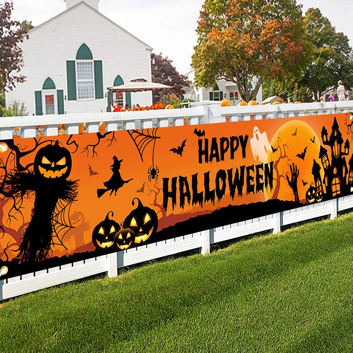 Pumpkin and Bat Halloween Banner