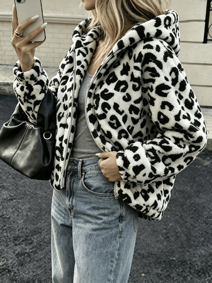 Hooded Leopard Zip Jacket