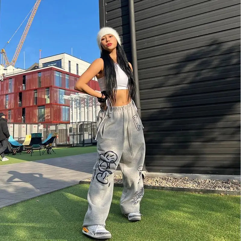 Letter Print Wide-Leg Sweatpants