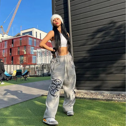 Letter Print Wide-Leg Sweatpants