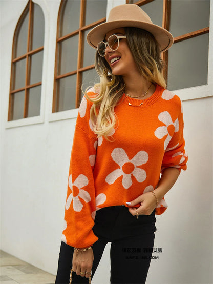 Flower Print Pullover Sweater