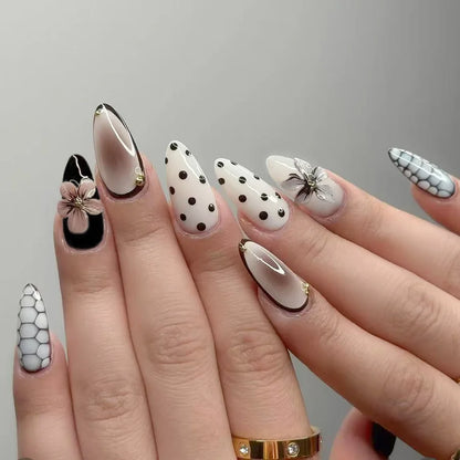 3D Flower Almond Press-On Nails